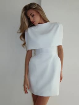 Solid Shawl A-line Dress Women Elegant Round Neck Waist Cinching Slim Short Mini Dresses 2026 Lady Daily Party Evening Vestido