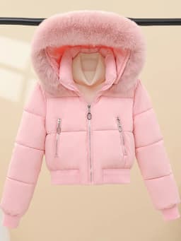 Korean Style Short down Cotton Jacket Women's Thickened Hooded Coat Small Size Fashionable Big Fur Collar Winter Outerwear