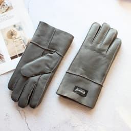 Winter Warm Sheepskin Fur Gloves Men's Thickened Windproof and Cold-Proof Outdoor Riding Sheep Leather Wool Finger Gloves
