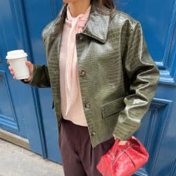 Olive Green Leather Jacket Coat Silhouette Vintage High Street Trend Zipper Lapel Short Overcoat Loose Casual Top Outwear Autumn
