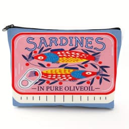 Lightweight & Durable Unisex Makeup Bag – Vintage Sardines Olive Oil Design