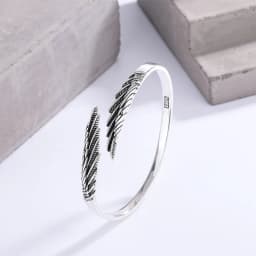 Retro Thai Silver Feather Simple Fashionable 925 Sterling Silver Personalized Design Wings Ins Trendy Opening Bracelets SL102