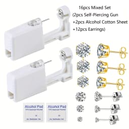 Safe & Painless Gun Set with Stylish Gold/Silver CZ Stud Earrings Professional Ear Piercing Kit Durable Tools for Self-Piercing