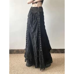 Matakawa Y2k Clothes Black Skirts Women Solid Spring Autumn A-line Vintage Jupe Femme Gothic Japanese Style Bandage Long Skirt