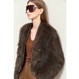 AMII 2026 Winter New Fur Jacket Solid Color Modern Warm Outerwear V-neck Imitation Fur Loose Spliced PU Top Female 12424012