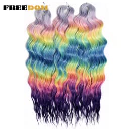 FREEDOM Synthetic Braiding Hair Extensions Deep Wavy 24 inch Long Curly Braids Hair Ombre Brown Rainbow Twist Crochet Hair