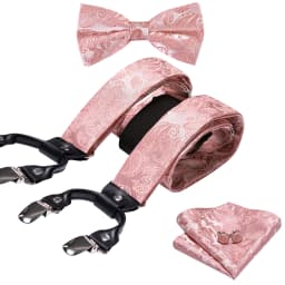 Burgundy Black White  Mens Suspender Adjustable 6 Clips Jacquard Braces Bowtie Hanky Cufflinks Set Silver Gold
