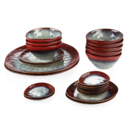 VANCASSO Starry Red 11/22/33-Piece Ceramic Tableware Dinner Set Vintage Look with Serving Platter,Dessert Plate,Bowl and Saucer