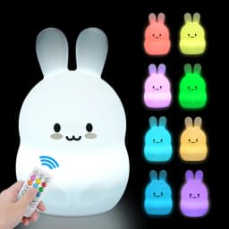 Touch Sensor Rabbit Night Light Remote Control 9 Colors LED Dimmable Timing Rechargeable Silicone Animal Lamp for Kids Baby Gift