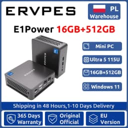 ERVPES E1Power Mini AI PC Intel Core Ultra 5 115U 8 Cores 10 Threads 16GB LPDDR5 512GB SSD WiFi Bluetooth USB HDMI Type-C Windows 11 Wifi 6 BT5.0