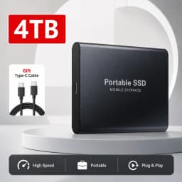 4TB Slim External SSD Portable Type-C Hard Drive USB 3.1 Storage for Mac Laptop PC Phone Backup Data