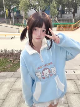 Japanese Lamb Wool Patchwork Stand Neck Hoodies Women Cartoon Embroidery Kawaii Cute Sweatshirt Harajuku Grunge Loose Streetwear