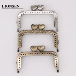 LIONSEN 8.5cm Heart Square Metal Purse Frame Handle for Clutch Bag Coin Kiss Clasp Lock Silver Hardware Bag Accessory