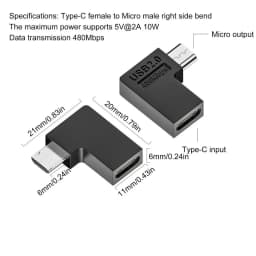 Type-C Female ToMicro Male Adapter USB 2.0 Female Type C To Male Mini USB Adapter Support Microphone Charging Data Transmission