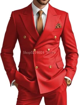 Mens Double Breasted Suit 2 Piece Slim Fit Wedding Suit for Men Blazer Prom Formal Suits Set