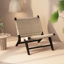 Rope Woven Solid Wood Lounge Chair, Nordic Balcony Leisure Chair, Wabi-Sabi Lazy Armchair for Small Spaces and Bedroom Decor
