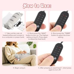 Heating Pad Cute Cat USB Heated Plush Pillow 5 Heat Settings Soft Stuffed Animal Warm Cushion for Belly Neck Back Office Desk