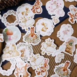46Pcs Kawaii Rabbit Sketchbook Stickers Set Aesthetic Diary Decorations for Children Scrapbooking School Stationery Supplies Box