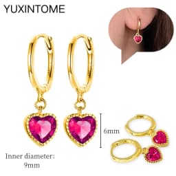 925 Silver Ear Needle Rose Red Hoop Earrings For Women Exquisite Water Drop/Flower/Heart Crystal Piercing Huggie Earring Jewelry