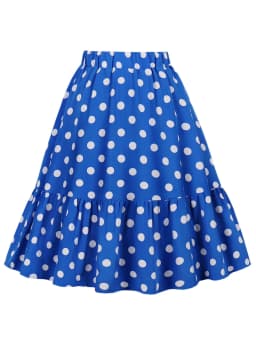 2024 Elegant Flower Dot Printed Casual Party Elastic Waist Knee length Skirt for Women