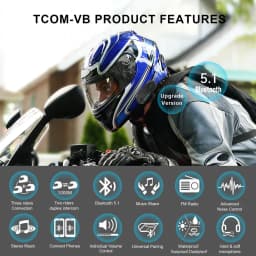 Freedconn Helmet Bluetooth Headset Group Motorcycle Intercom Headphones FM Music Share Intercomunicador up to 6 Riders T Com VB