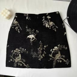 Chinese Style Black Boho Mini Skirt For Women 2024 Beige Print High Waist New Summer Wrapped Hip A-line Short Jacquard Skirt Y2k