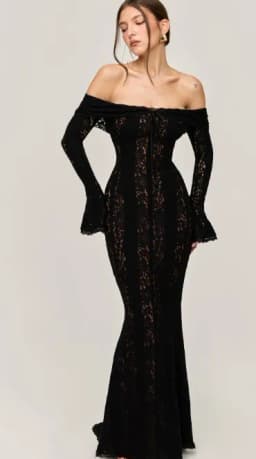 2026 New Women Sexy Lace Patchwork White Maxi Dress Flared Sleeve Off Shoulder Bodycon Gowns Lady Evening Night Party Robes