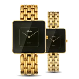 Hot Trend Watch with Simple Large Dial, Gold Black Square Quartz for Women and Men, Steel Strap, Waterproof for Women and Clock