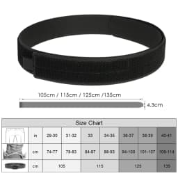 VATLTY 4.3cm Tactical Inner Belt for Men Premium Nylon Rigid Hook & Loop Straps 105cm to 135cm Unbuckled Belt Male Waistband