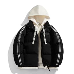 New Solid Color Hooded Couple Style Autumn Winter Trendy Hooded Fake Two-piece Jacket Windproof Thickened Warm Padded Jacket