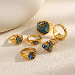 La. Muses Rainbow Abalone Shell Series Stainless Steel Women's Ring PVD Gold Plated Fashion Jewelry Accessories