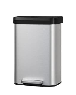 13 Gal / 50L Stainless Steel Step Trash Can – Soft Close Plastic Lid, Liner Rim, Rear Handle, Rustproof Kitchen Garbage Bin, Silver