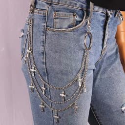 Men Y2k Star Charm Layered Street Style Pant Jeans Chain Belt