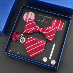Luxury Neck Tie Set For Men Classic Brand Necktie Bowtie Hanky Cufflinks Floral Brooches Tie Clip Set Wedding Business Box Gift