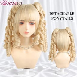 Long Wave Cosplay Wig with Double Ponytail For Women Daily Party Lolita Synthetic Wigs Gold/Chocolate Heat Resistant Hair