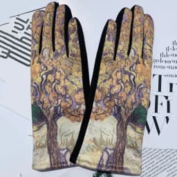 Women Autumn Winter Keep Warm Touch Screen Oil Painting Literary Fashion Personality Gloves Elasticity Drive Cycling Retro Opera