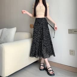 High Waist A-Line Floral Print Chiffon Halter Neck Dress Women's Summer New Style Belted Wrap Skirt Casual Polyester Fiber