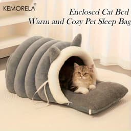 KEMORELA New For Cat Ear Cat Bed -Soft & Semi Winter-Enclosed Pet Nest with Non-Slip Bottom, Windproof & Warm Removable Washable