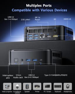 NIPOGI Mini PC with AMD Ryzen 7 7735HS 16GB LPDDR5 512GB M.2 SSD Mini Gaming PC with USB Type-C Supports Triple 4K Display