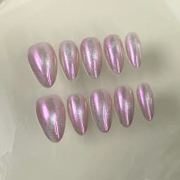 10pcs Red Full Cover Nail Tips Mid-length Almond Handmade False Nails Art Wearable Solid Color Cat's Eye Press on Fake Nails Set