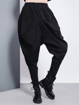[EAM] Big Pockets Spliced Irregular High Waist Harem Trousers New Loose Fit Pants Women Fashion Tide Spring Autumn 2026 1DD2684