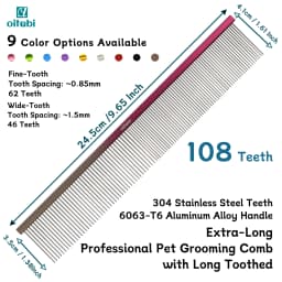 OITABI 24.5cm Extra-Long Professional Pet Grooming Comb with Long Tooth, Semi-Dense & Semi-Wide Row Comb for Cat Dog Round Tooth