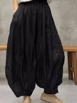 Retro Patchwork Hemp Lantern Pants Women's Summer plus Size Slimming Pumpkin Cotton Linen Multi-Panel Frayed Wide Leg Pants