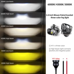 2.0 Bi Led Projector Lens Auto LED Fog Lights 3000K 4300K 6000K High and Low Beam for Toyota Nissan Tricolor Lens Fog Lamp