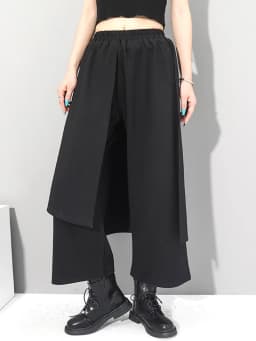 [EAM] High Elastic Waist Black Irregular Long Wide Leg Trousers New Loose Fit Pants Women Fashion Tide Spring Autumn 2026 1Z289
