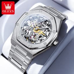 OLEVS Watches Luxury Man High Quality Original Fully Skeleton Automatic Mechanical Watch Stainless Steel Men Watches Gifts Box