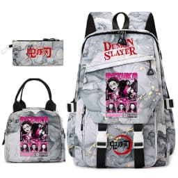 Demon Slayer Anime Backpack Set for Girls Demon Slayer 3Pcs School Bag Lunch Kit Pouch