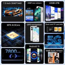 K-Touch 18 Pro Max 7.3HD Cell Phone 7800mAh Smartphone 22GB+2TB Mobile Phones 5G Dual SIM Android 15 Unlocked 16+48MP Cellphones
