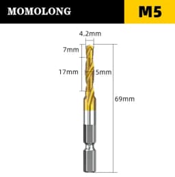 M3 M4 M5 M6 M8 M10 Tap Drill Bits 1/4 Hex Shank Machine Hand Taps Titanium Coated HSS Drilling Tap Bits Thread Screw Tools