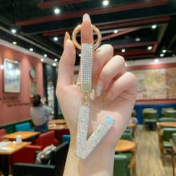 Full Rhinestone English Letter Keychain - Luxury Bag Charm & Car Key Ring, Elegant Small Gift